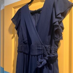 Dkny Navy Dress with Side Tie & Flutter Sleeves